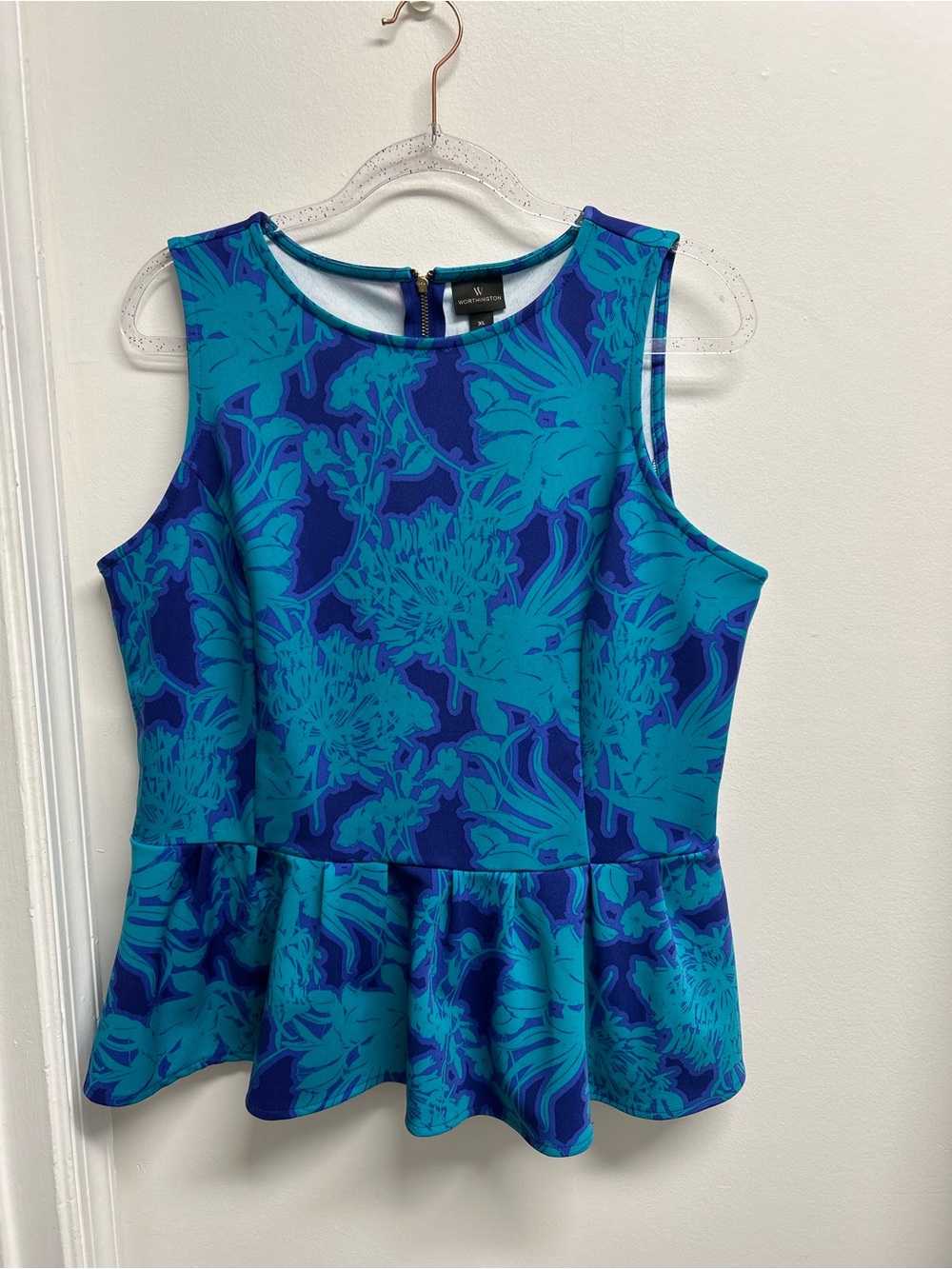 Violet& turquoise back zip sleeveless peplum top
